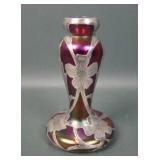 Alvin Art Glass Silver Overlay Art Noveau Bud Vase