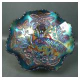 Fenton Electric Green Peacock @ Urn Ruffled Bowl