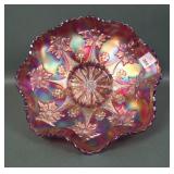 Fenton Cherry Red Little Flowers Ruffled Bowl