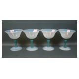 Four Fry Foval Jade Green Stemmed Sherbets