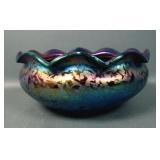 Bohemian/ Loetz? Papillon Art Glass Ruffled Bowl