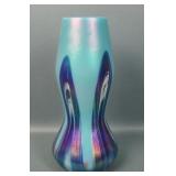 Rindskopf Blue Case Pulled Feather Art Glass Vase