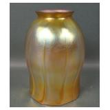 Quezal Aurene Paneled Ribbed Art Glass Shade