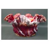 Fenton Red Slag Grape & Cable Ruffled Crimped Bowl