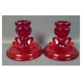Fenton Ruby #1623 Dbl Dolphin Candlesticks