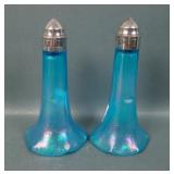 Two Diamond Blue Car Vases with Silver Tips