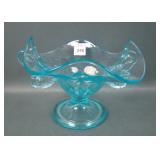 Fenton Aquamarine #1502A Double Dolphin Compote