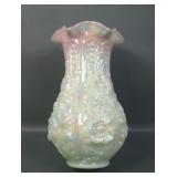 Fenton Green Burmese Ruffle Poppy Show Vase
