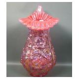 Fenton Cranberry Opal Crimped JIP Poppy Show Vase