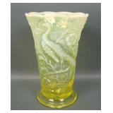 Fenton Vaseline Opal Peacock Summer Garden Vase
