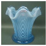 Fenton Blue Opal Squatty Boggy Bayou Vase