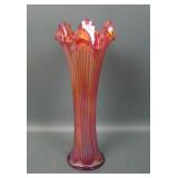 Fenton Red Fine Rib Vase with Red Stripes