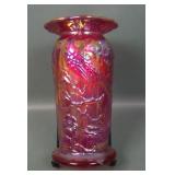 Fenton Red Pecock Summer Garden Spitton Shape Vase