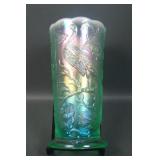 Fenton Ice Green Opal Peacocks Summer Gardens Vase