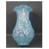 Fenton Ice Blue Opal Ruffled Poppy Show Vase