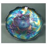 Fenton Electric Blue Large Stag & Holly Round Bowl