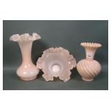 Three Piece Fenton Pink Opaque Lot