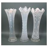 Three Victorian Clear Opalescent Vases