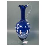 Murano Cobalt Blue Mary Gregory Handled Ewer