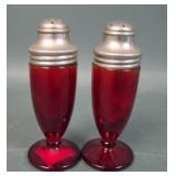 Fenton Ruby  # 1502 Diamond Optic Salt & Peppers