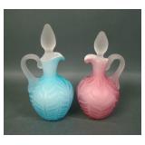 Two Murano Venetian Satin Glass MOP Cruets