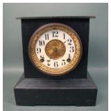 Victorian Ansonia Black Metal Mantle Clock