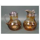 2 Piece Bohemian Etched Amber Stained Condiment St