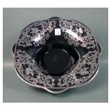 Duncan Miller Black Console Bowl W/ Silver Overlay