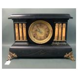 Gilbert Clock Co. Black Mantle Clock with Columns