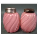 Two Consolidated Pink cased Swirl Salt & Peppers