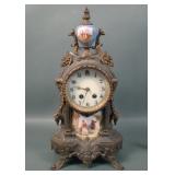 Gilbert Clock Co. Gilt Metal & Ceramic Mantle