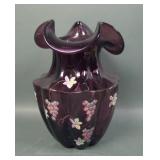 1993 Fenton Amethyst Floral & Grape Ruffled Vase