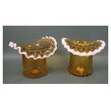 Two Fenton Amber Snow Crest Crimped Ruffled Hats
