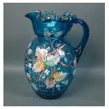 Moser/ Harrach Blue Enameled Decorated  Pitcher