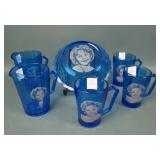 Six Hazel Atlas Shirley Temple Blue Glass Items
