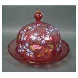 Victorian Cranberry Enameled Butter Dish