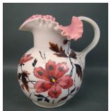 Victorian Glass Pink Cased Decrated Pitcher