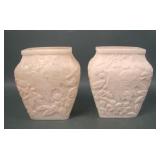 Two Imperial IG Custard Chickadee Pillow Vases