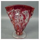 Consolidated Ruby Stain Dancing Nymphs Fan Vase