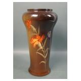 Owens Pottery Brown Standard Glaze Decorated Vase