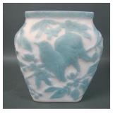 Consolidated Aqua/White Satin Chickadee Vase