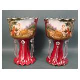 Two Vintage Porcelain Decorated Mantle Lusters