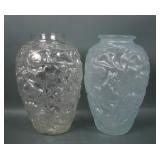 Two Crystal Frosted Dogwwod Vases