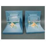 Two Roseville Blue Columbine Book Ends