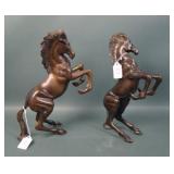 Two Bronze Figural Rearing Horses on Marble Bases