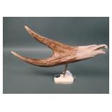 Signed Alaskan Carved Moose Horn Eagle Sculpture