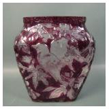 Consolidated Ruby Stain/Crystal Chickadee Vase