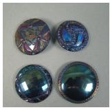Two Carnival Glass Hatpins & Two Buttons