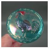 Green/Red Carnival Glass Rooster Hatpin
