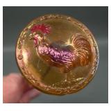 Amber Carnival Glass Rooster Hatpin